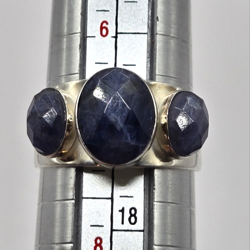 Triple Stone Rough Sapphire Sterling Silver Ring Size 7 Desert Rose Trading Co.